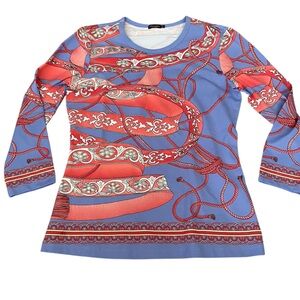 J. McLaughlin Pastel Pink and Blue Patterned Long Sleeve Top Size XS